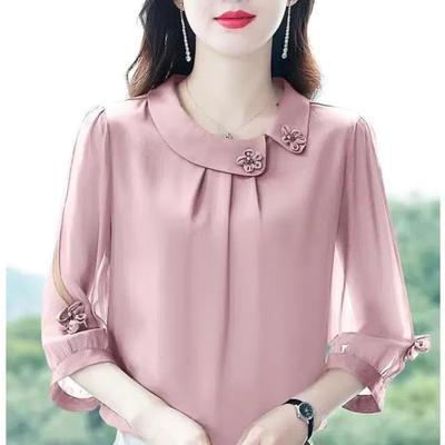Dameskleding Temperament Chiffon Blouse Zomer Half Mouw Effen Plus Size Los Kantoor Dun Shirt Tops Mode Elegant