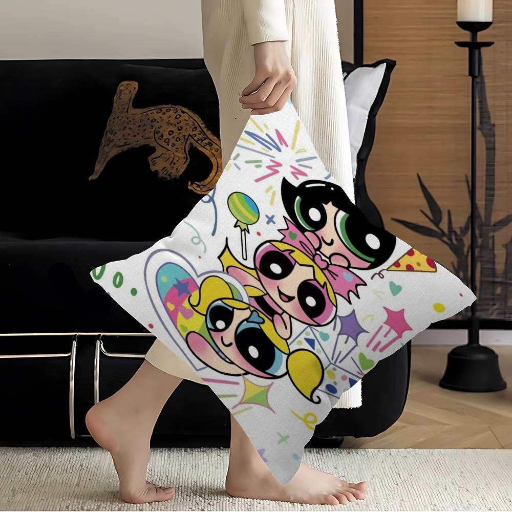 Kawaii PPowerpuff Anime GGirls Cushion Cover Pillow Cover Decor Pillowcase Printed Cushion Case for Couch