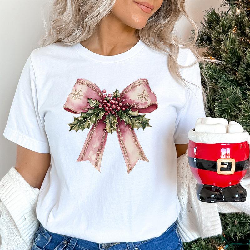 Christmas Printed Fashionable Women's T-shirt Christmas Trend Pure Cotton Casual Sportswear T-Shirts Women’s
