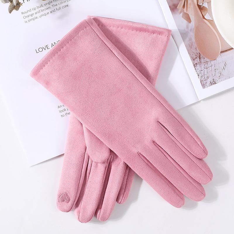 New Women Winter Keep Warm Touch Screen Suede Fabric Plus Velvet Inside Thicken Female Elegant Solid Simple Style Soft Gloves