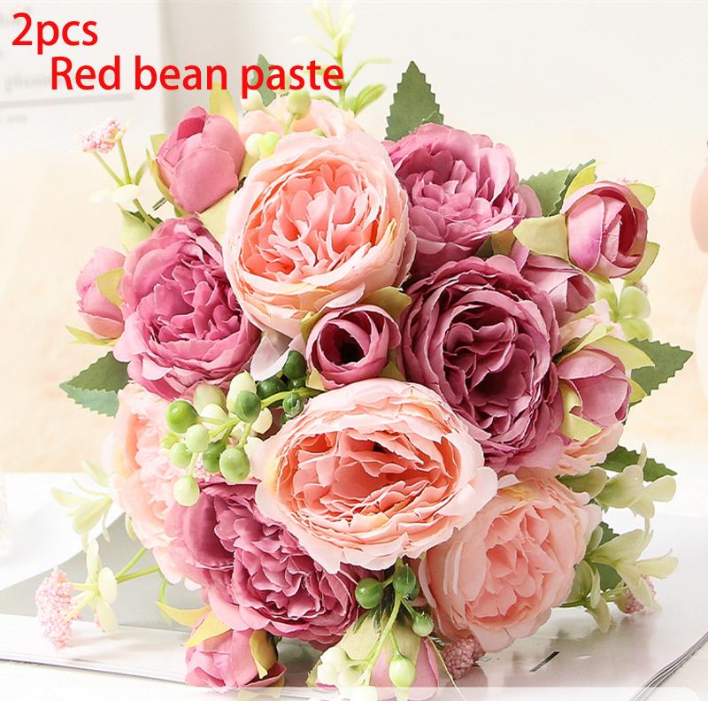 Artificial Peony Bouquet – Ready-Made Floral Arrangement for Home Decor and Weddings красный
