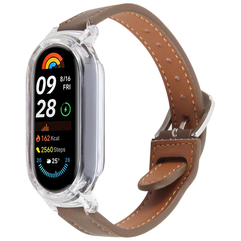 For Xiaomi Smart Band 8 PC Watch Case Integrated Ultra Fiber Leather Quick Release Watch Strap