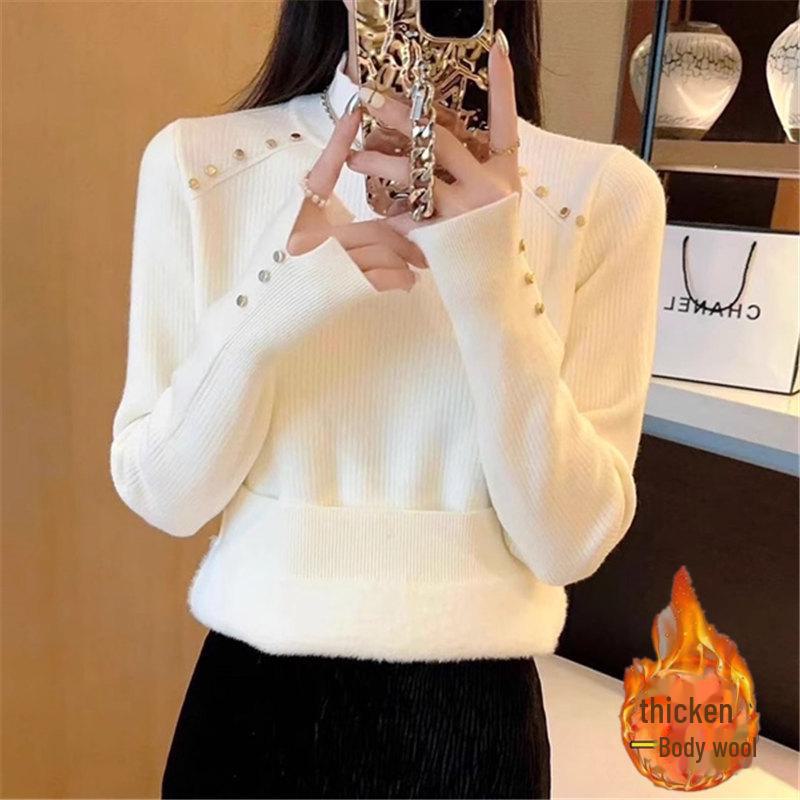 Женский свитер-полуводолазка из плотного бархата Теплый осенне-зимний топ One size белый 1980₽