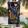 Forest Creatures Night Theme Quick Dry Beach Towel Custom Name Text Print Large Sand Resistant Towel Beach Vacation