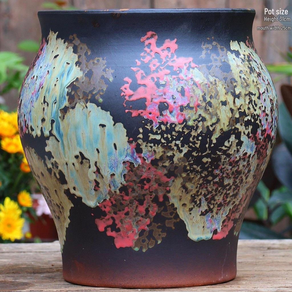 Large Vintage Ceramic Flower Pot for Indoor/Outdoor Plants - Breathable Tall Wide-Mouth Design for Bougainvillea & Succulents
