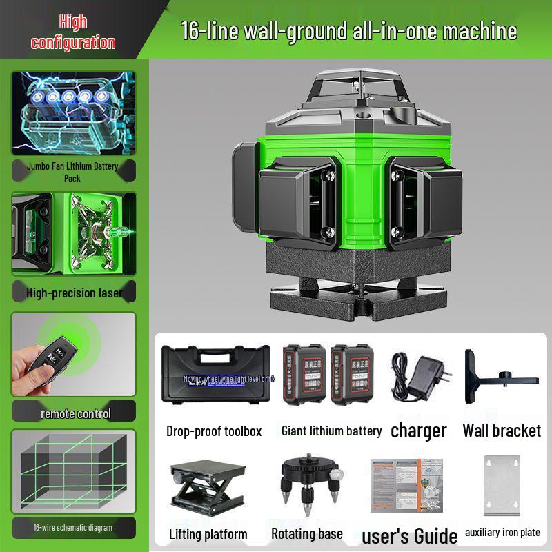 16-Line Green & Blue Laser Level: High Precision, Brightness, Floor-Adhering Infrared Water Level Measurement Tool