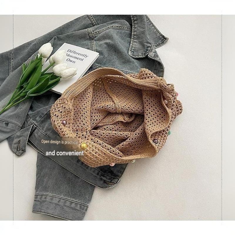 Hollow Out Single Shoulder Knitted Beach Bag Women's Colorful Large Capacity Tote for Seaside Holiday Pool Parties