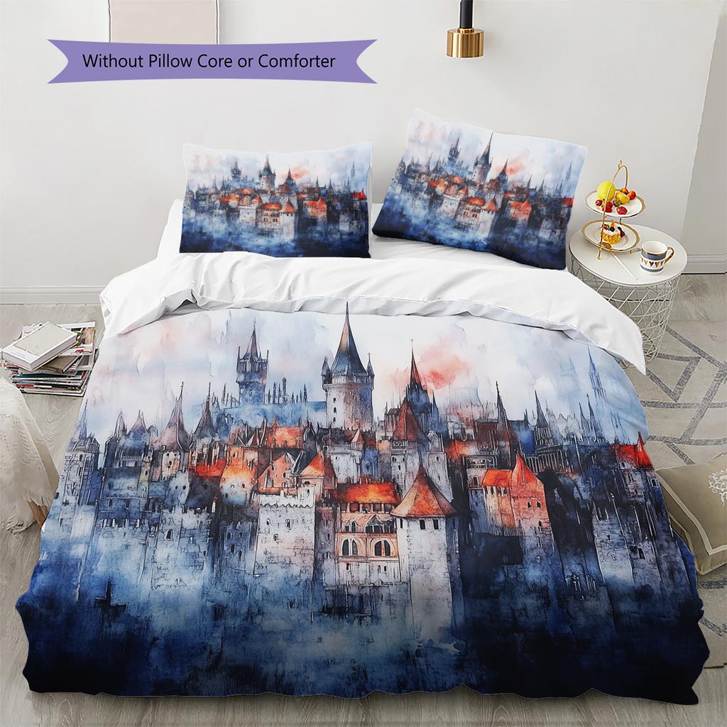 Sky Castle Pattern Bedding Quilt Set  Home Decoration  Gift (1 * Duvet Cover + 2 * Pillowcase  Without Core)