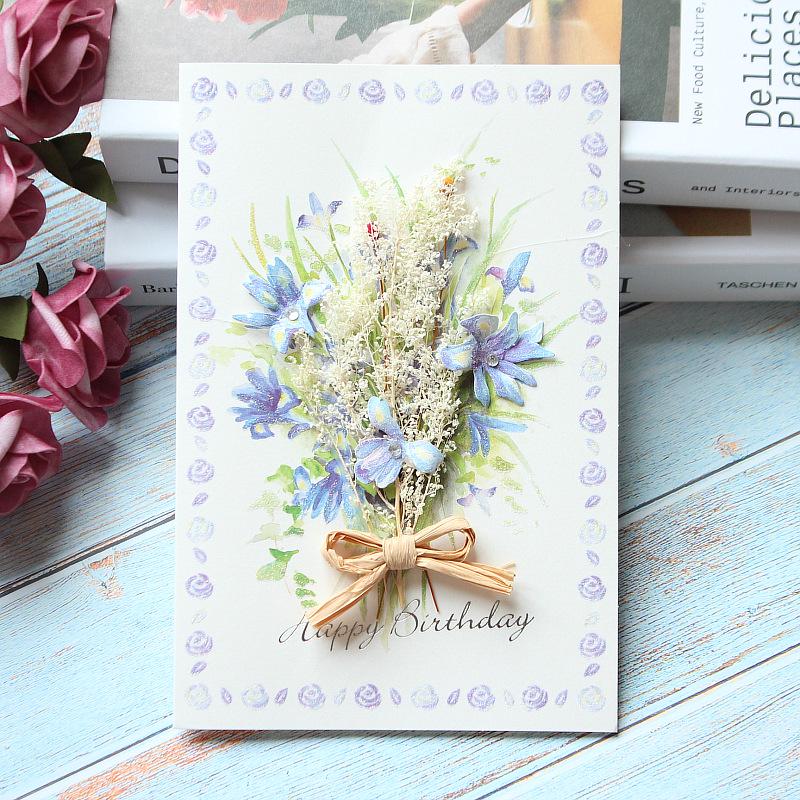 Exquisite Handmade Thank You & Birthday Card with Dried Flowers for Teachers