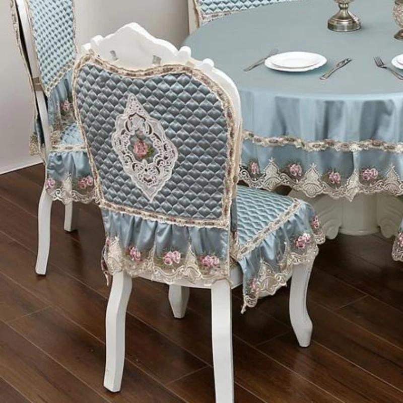 High End Velvet Lace Edge Stoltrekk Husholdningsstoler Anti-skli stropper Seteputer Ryggstøttetrekk Krakk Støvbeskyttelsestrekk