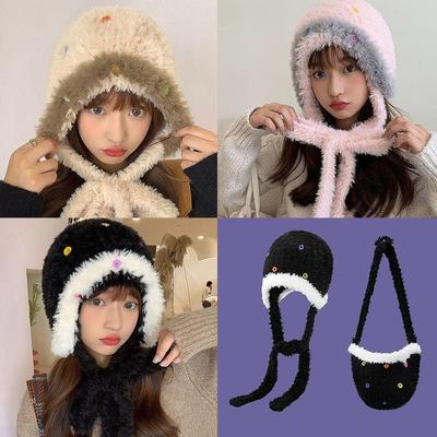 Bonnet cache-oreilles couleur bouton avec fourrure hiver point charmant chaud