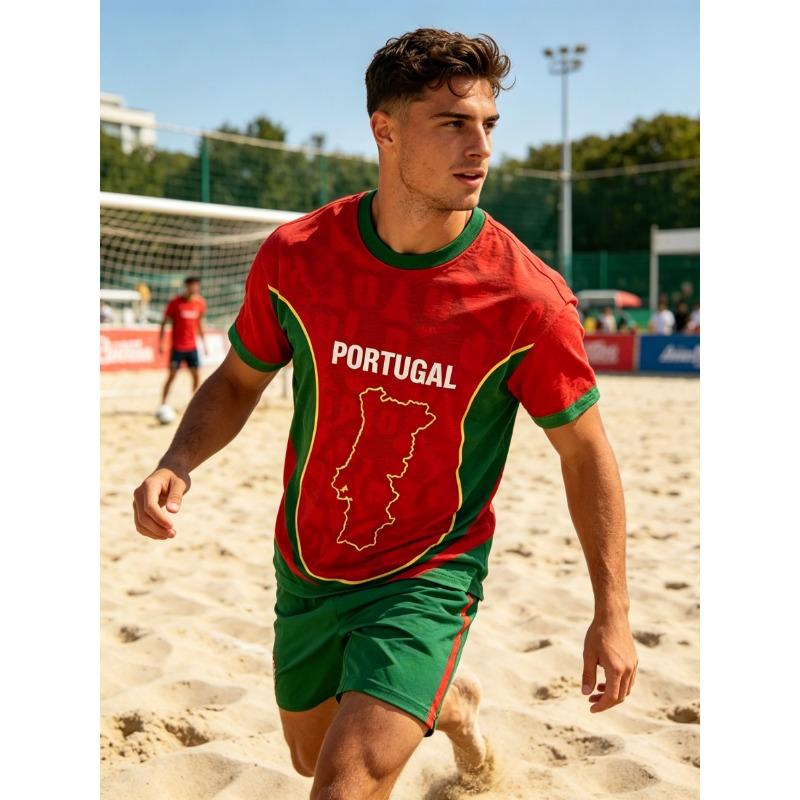 Summer Men's Round Neck Printed Football T-Shirt Fashion Graphic Print
