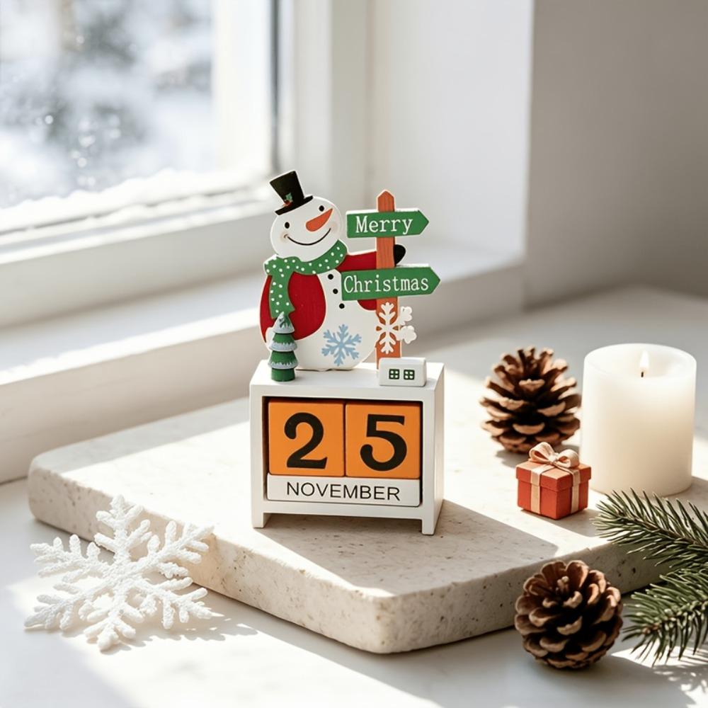 Countdown Christmas Winter Wooden Ornament Reindeer Santa Claus Sculpture Home Decor