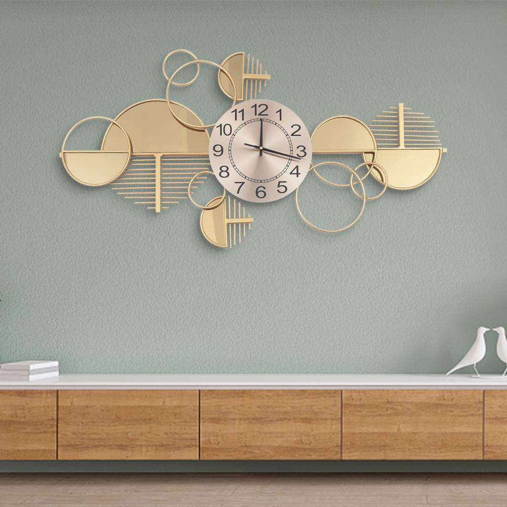 33.86 Inch Large Gold Modern Wall Clock, Silent Non-Ticking Geometric Decor, Battery Operated, Elegant Living Room  Art Piece