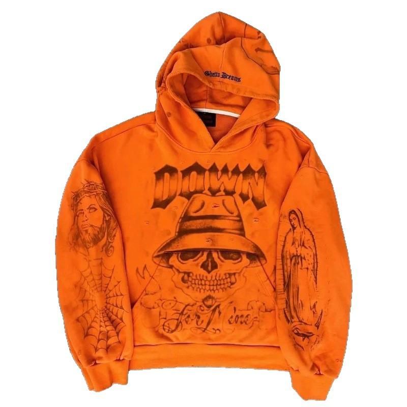 Halloween Vintage Distressed 3D Print Hoodie Streetwear Loose Fit Sweatshirt Teens
