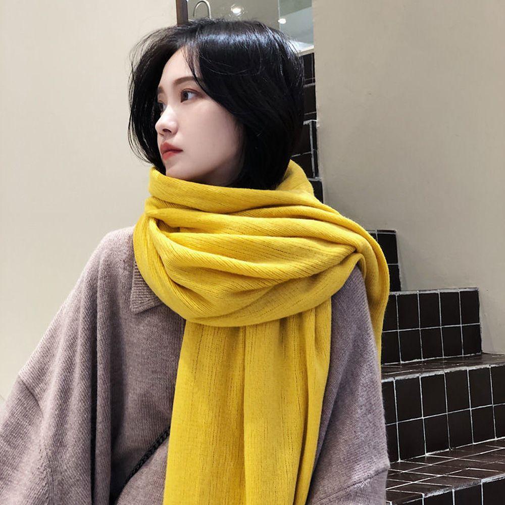 Student Knitted Wool Winter Women Men Wraps Korean Style Wraps Pure Color Scarf Thick Warm Scarf