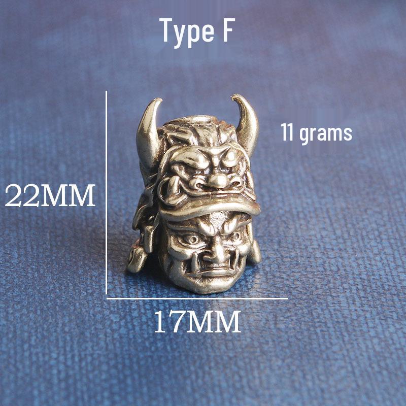 Vintage Brass Samurai Helmet Pendant - Three-Way DIY Accessory with Knife Design, Wallet Button, and Personality Bronze Ware