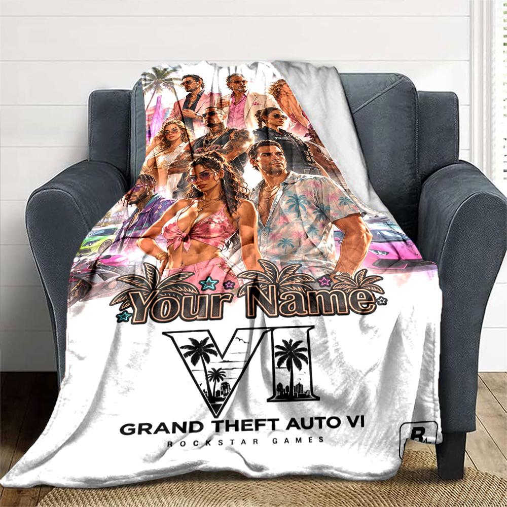 Grand Theft Auto Text individualisieren Decke Überwurf Personalisierte Decke Ultra-Weich Groß für Wohnzimmer Picknicks Nickerchen Sofa Vier Jahreszeiten Universell