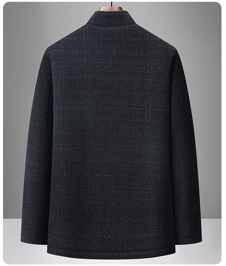 Men's Winter Wool Coat: Dad Style Stand Collar, Plus Velvet Thickened, Mid-Length Jacket for Middle-Aged and Elderly.