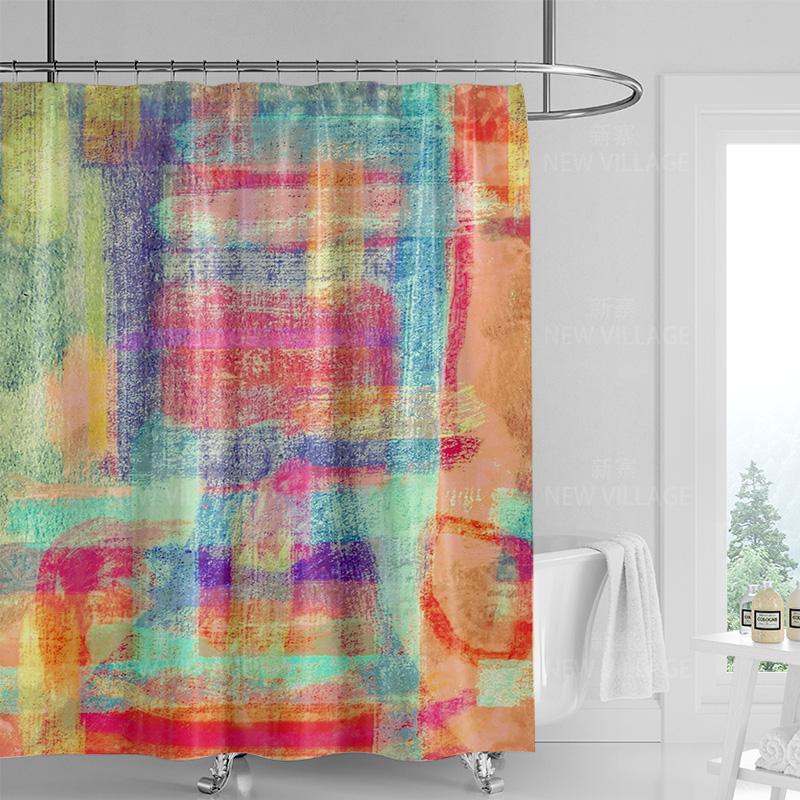 Whimsical Nature-Inspired Shower Curtain with Rainbow and Sunset Design for Relaxing Bathroom Decor