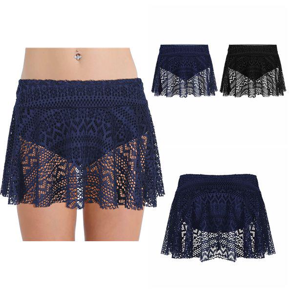 Buy Women Mid Waist Crochet Lace Swim Skirt with Builtin Bikini Brief