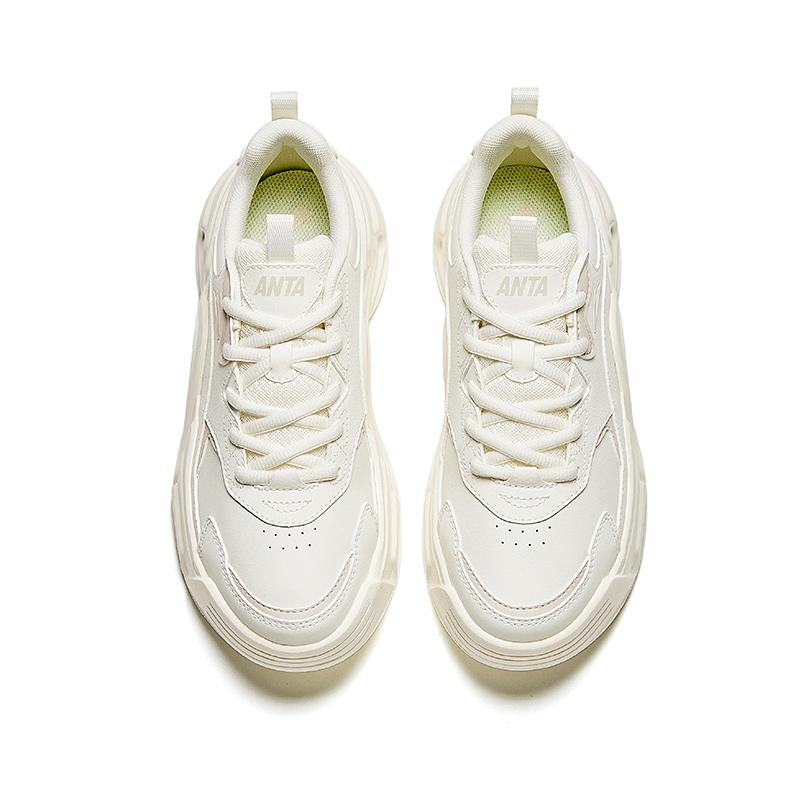 Anta Leather Rabbit Shoes Casual Shoes Winter Thick Sole Height Increasing Low Top Sneakers Women Sneakers Ivory Gray 922328816-5