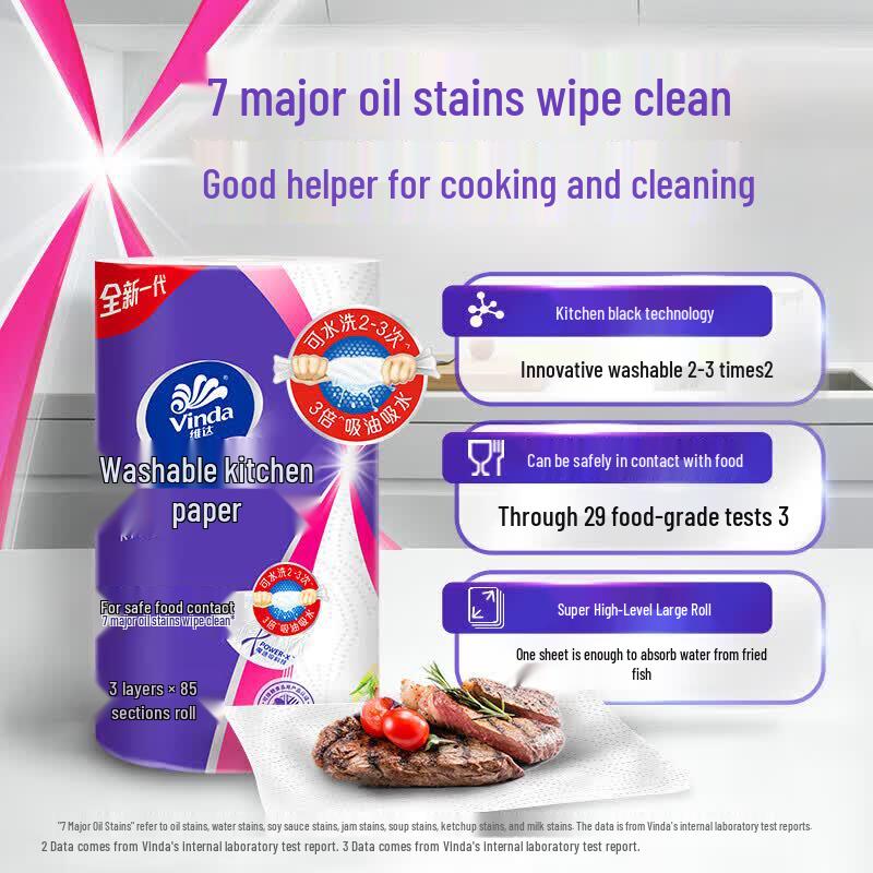 Vinda Oil & Sweat Wet Wipes with Washable Kitchen Roll Bundle