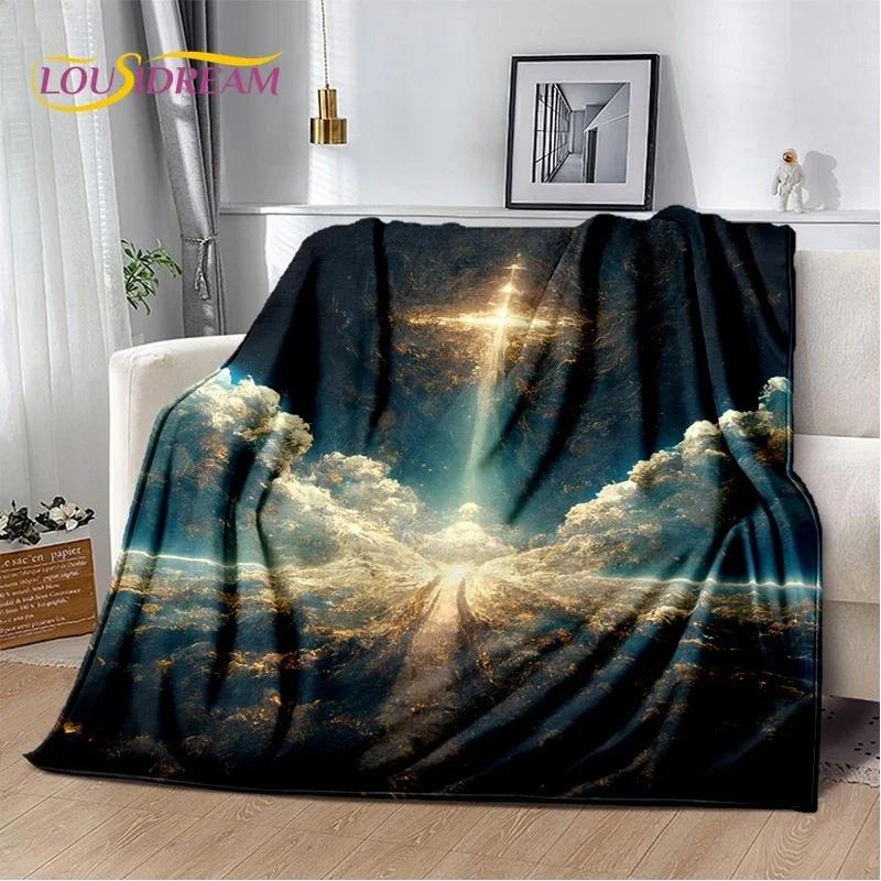 Couverture douce en flanelle 3D Priez Sainte Bible Croix Jésus pour Lit Chambre Canapé Pique-nique, Couverture à jeter pour Couverture Extérieur Loisirs Sieste Cadeau