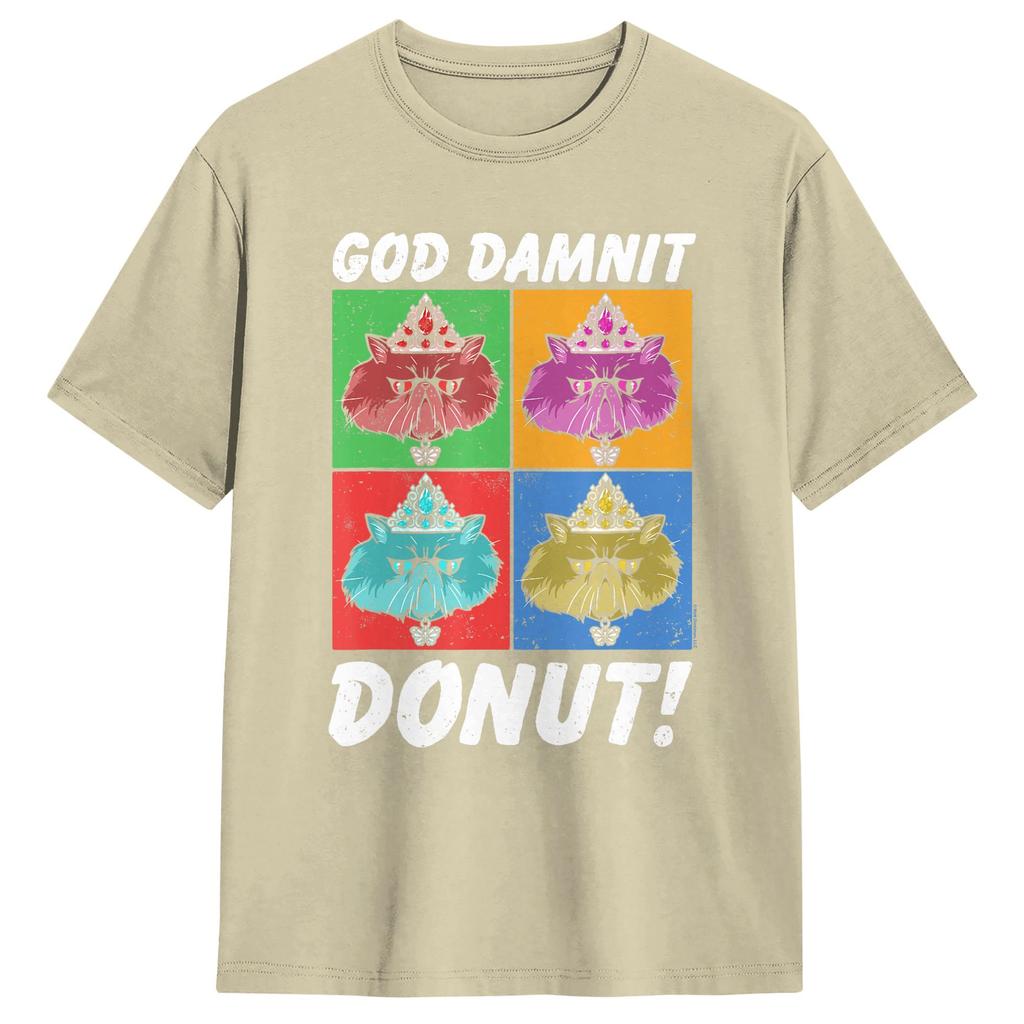 Unisex T-Shirt Gottverdammt Donut Katze Pop Art DCC Vintage Baumwolle T-Shirt Kurzarm T-Shirts Rundhals Kleidung Geschenkidee