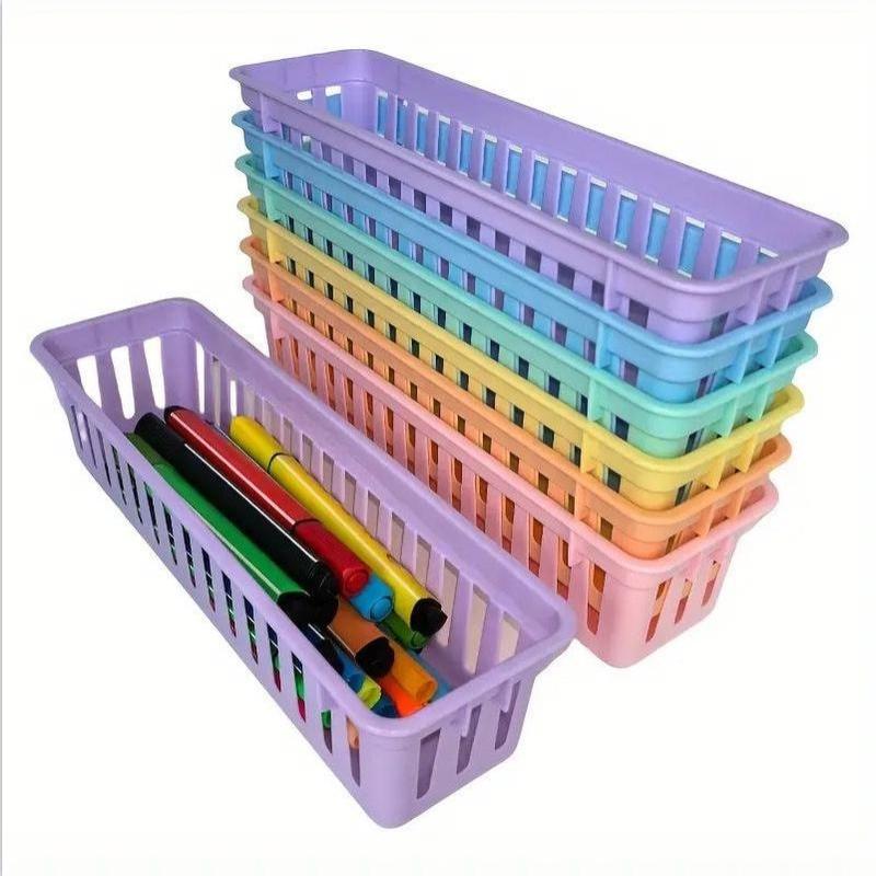Stackable Storage Tray Colorful Plastic Pencil Basket Classroom Organizer For Pencils Crayons Small Stationery Desk Organization