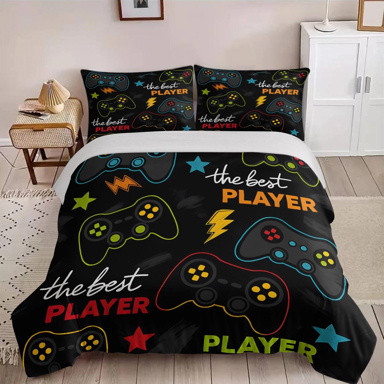 

Game Controller Bedding Set Full Size Gamer Room Duvet Cover Pillowcase 2/3pc Queen Double King Bedroom Home Decoration Gift Baby 100x135cm