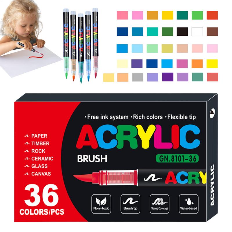 36/60/72 Farben Acrylfarbenstift Marker Pinselspitze Farbmarker Für Felsenmalerei Holz Leinwand Stein, Weihnachtsgeschenk DIY Basteln