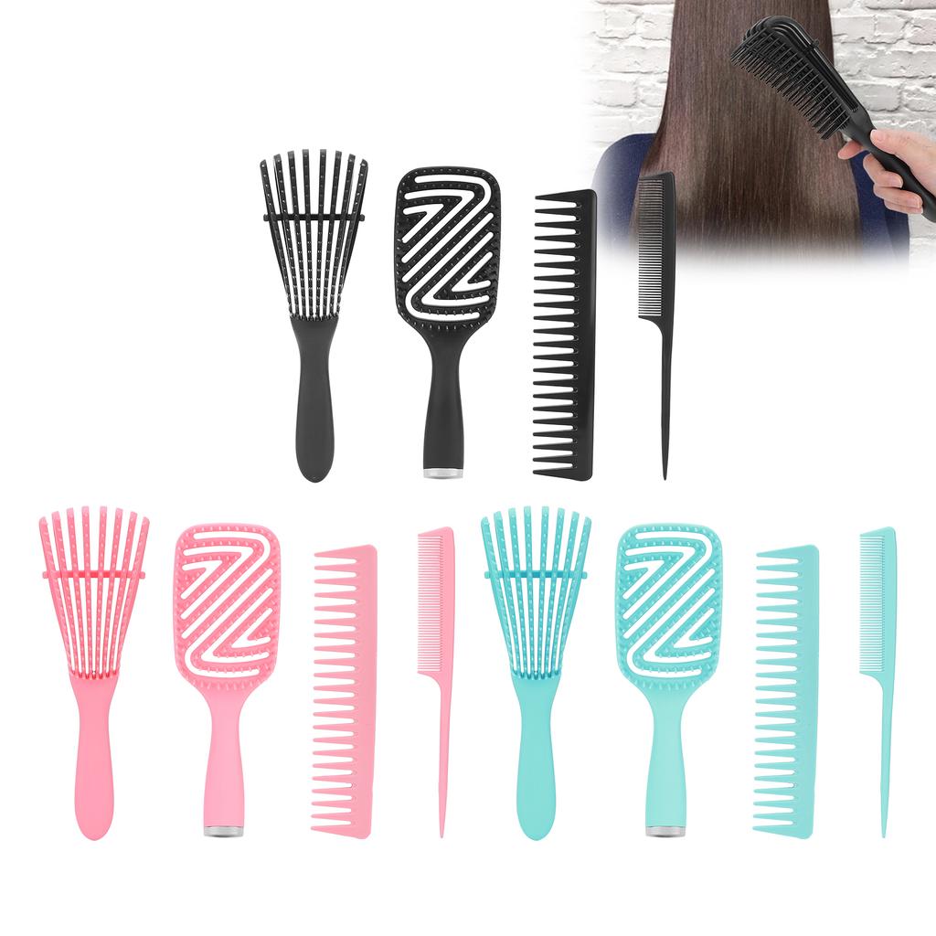 5pcs Detangling Brush Scalp Massage Straight Hair Hollow Comb Rat Tail Hair Brush Set