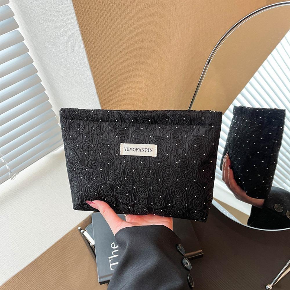 

Portable Zippered Makeup Bag Flower Pattern Large Capacity Cosmetic Pouch Multi-purpose Solid Color Storage Bag Outdoor