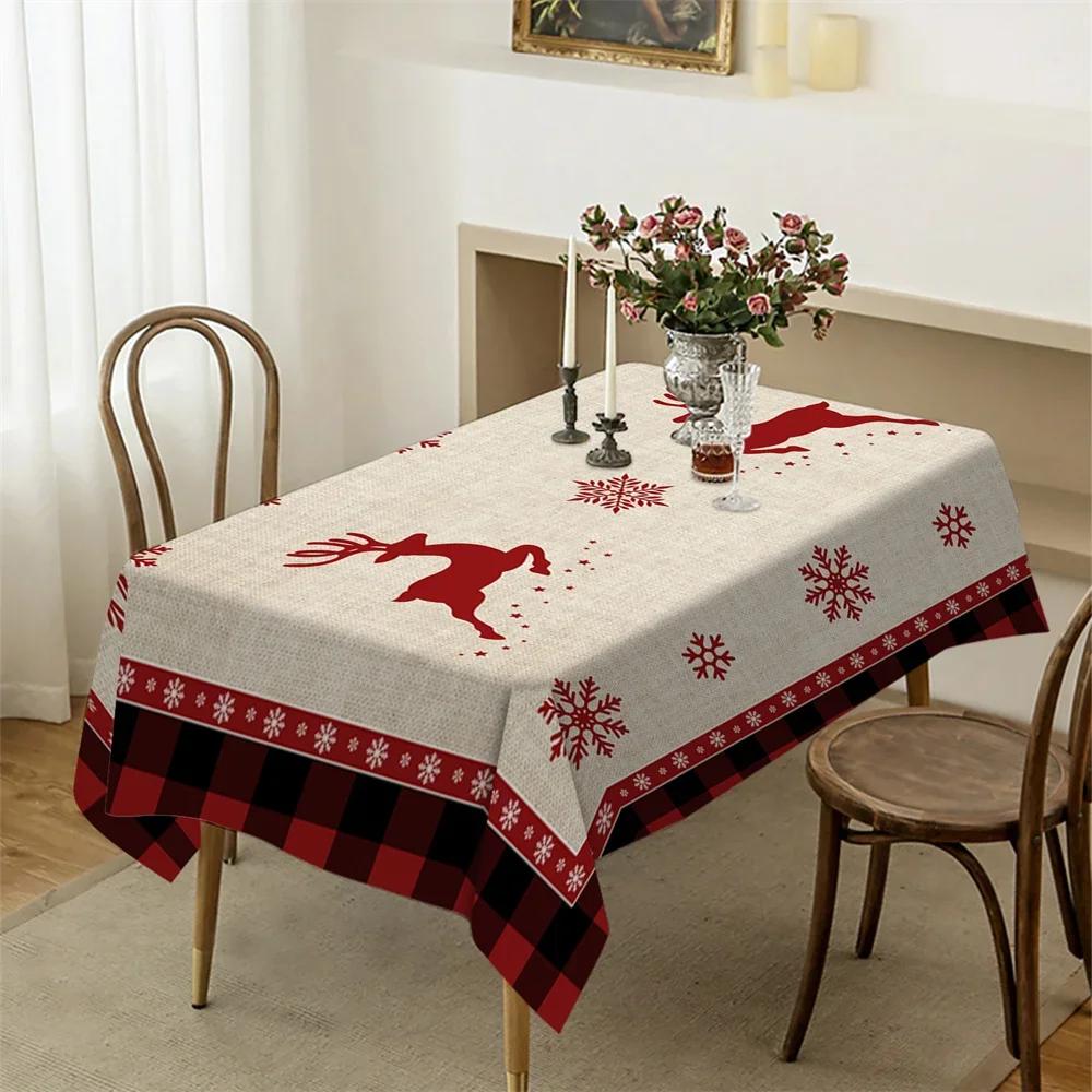 Christmas Snowman Santa Claus Tablecloth Party Decor Winter Xmas Kitchen Dining Waterproof Tablecloth Christmas Decorations