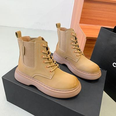 Módní dámské kotníkové boty Platforma Kožené boty Boční šněrování Kulatá špička Zimní dámské teplé boty Retro motorkářské Botas Mujer