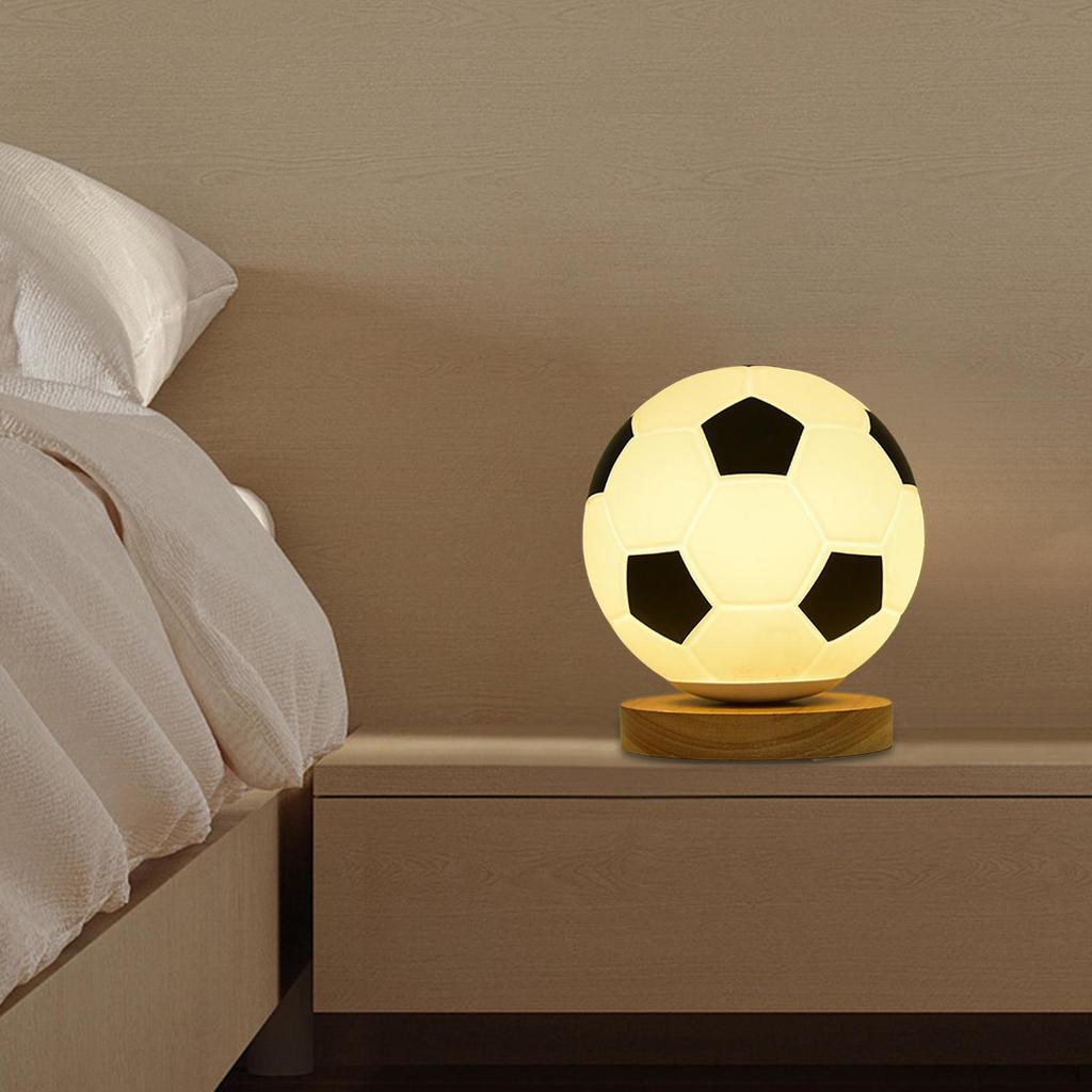 3D Soccer Lamp Dimming Table USB Powered Warm White LED Night Wood Base for Bedroom Study Home