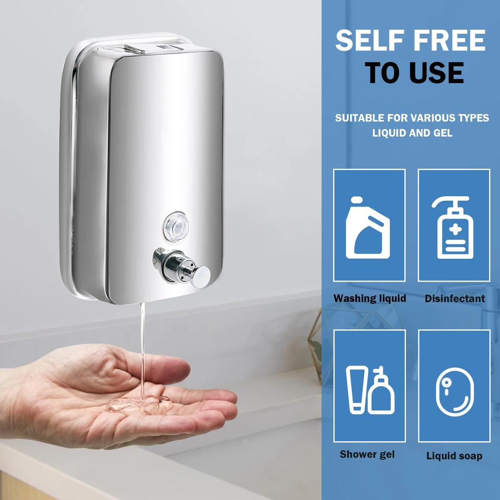 850ML/1050ML Soap Dispenser Stainless Steel Wall Mount Bathroom Liquid Soap Detergent Shower Gel Storage Bottle Toilet Kitchen