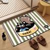 Cartoon Cat Dog Carpet Mat Rug Striped Design with Cute Inspirational Text Home Decoration Floor Mat Floor Door Mat Welcome Mat