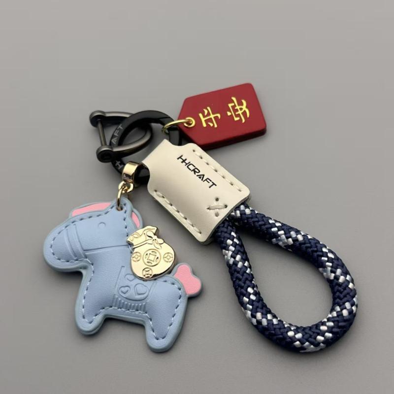 Cute Pony Keychain With Long-lasting Braided Strap Shiny Gold Lucky Pendant Key Ring for Christmas Holiday Gifts