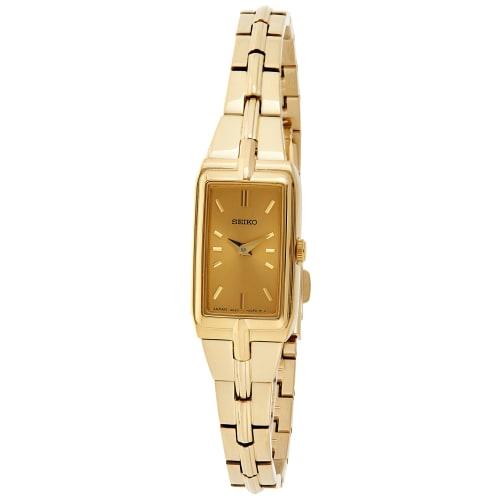 Seiko Dámské hodinky z nerezové oceli inspirované šperky s trojdílným náramkem na stisk a minerálním sklíčkem odolným proti poškrábání, vodotěsné do 30 m, Ch