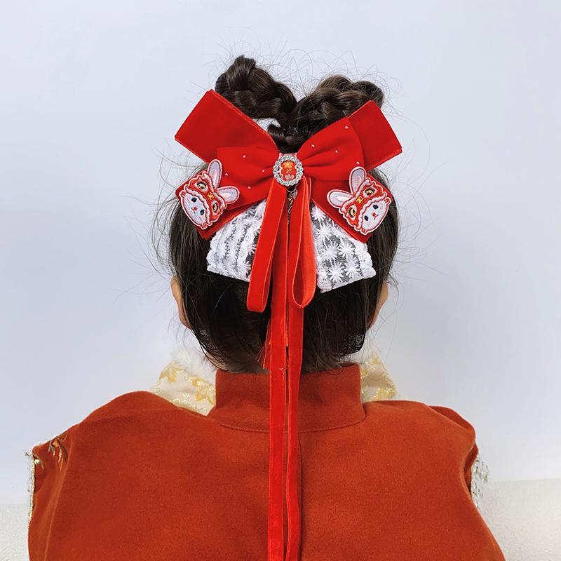 New Year Cute Pompom Kids Hair Clips Winter Plush Hairpins Braid Accessory Red Bow Princess Girl Headwear New Year Gift For Kids