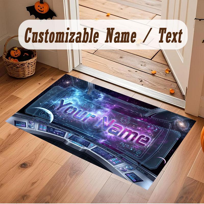 Space Cosmic Theme Crystal Velvet Floor Rug Personalized Custom Name Text Warm Carpet Home Decoration