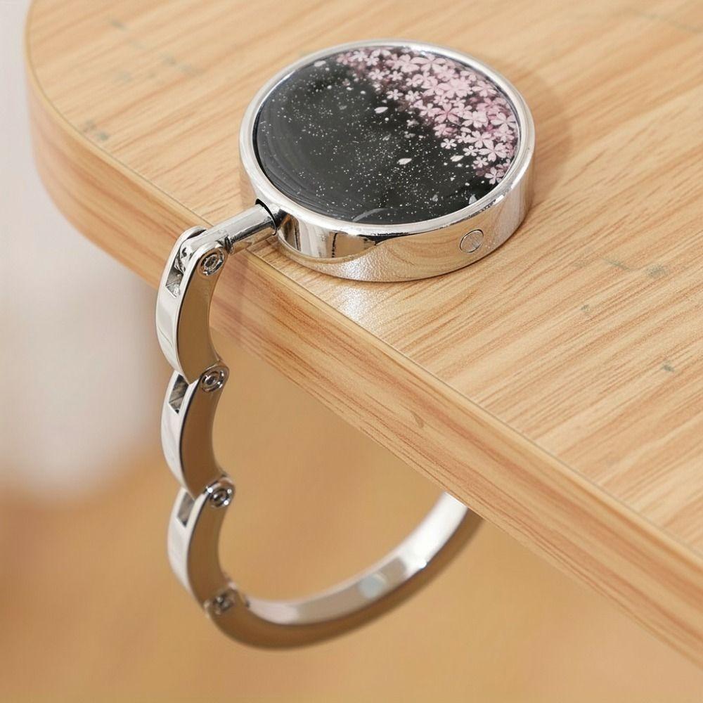 2PCS Starry Sky Pattern Classroom Desk Schoolbag Hanger Folding Stainless Steel Table Handbag Hanger Round Non-slip Back