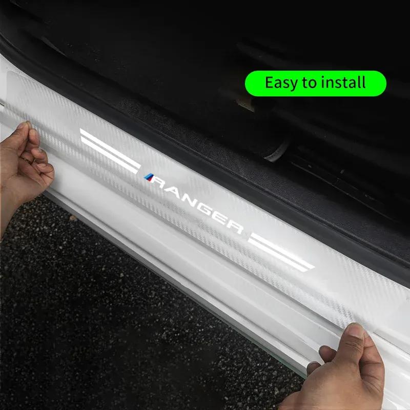 Luminous Transparent Car Door Sill Sticker For Ford Ranger T9 T6 Raptor 2024 Carbon Fiber Trunk Threshold Strip Auto Accessory