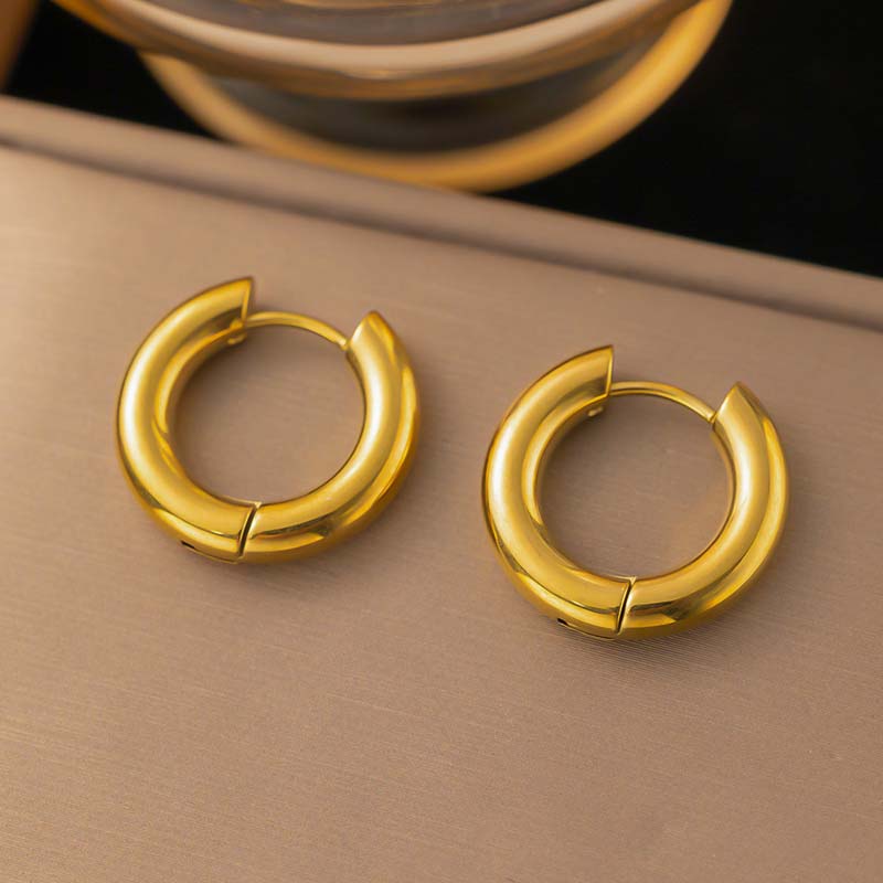 Stainless Steel Metal Hollow Hoop Huggie Earrings For Women Men Classic Simple Gold Color Round Chunky Earrings Zircon Gift