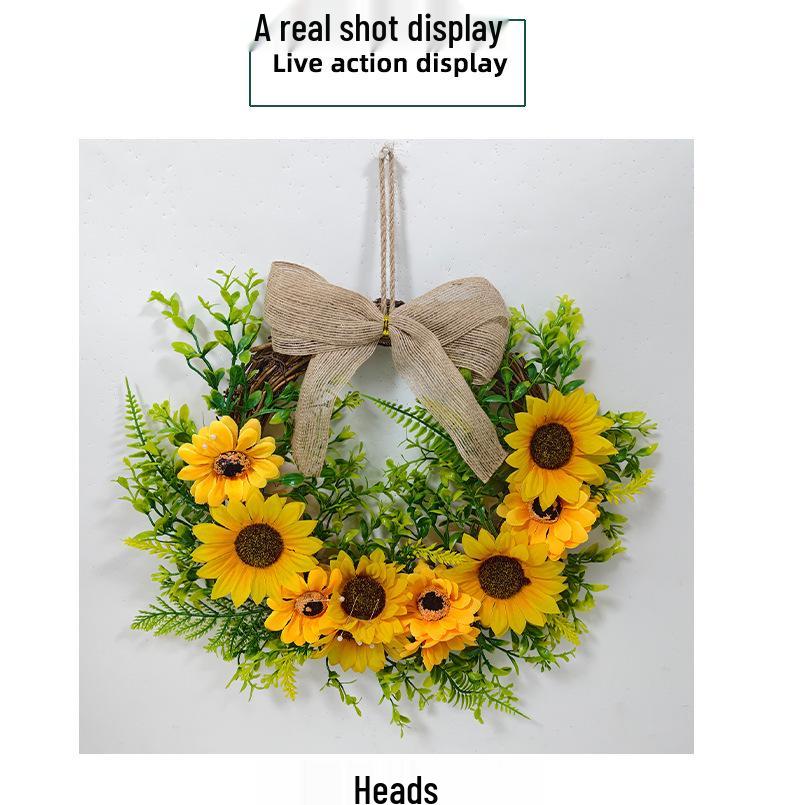 Christmas Sunflower & Bee Door Wreath - Semicircle Ornament for Festive Courtyard Decoration