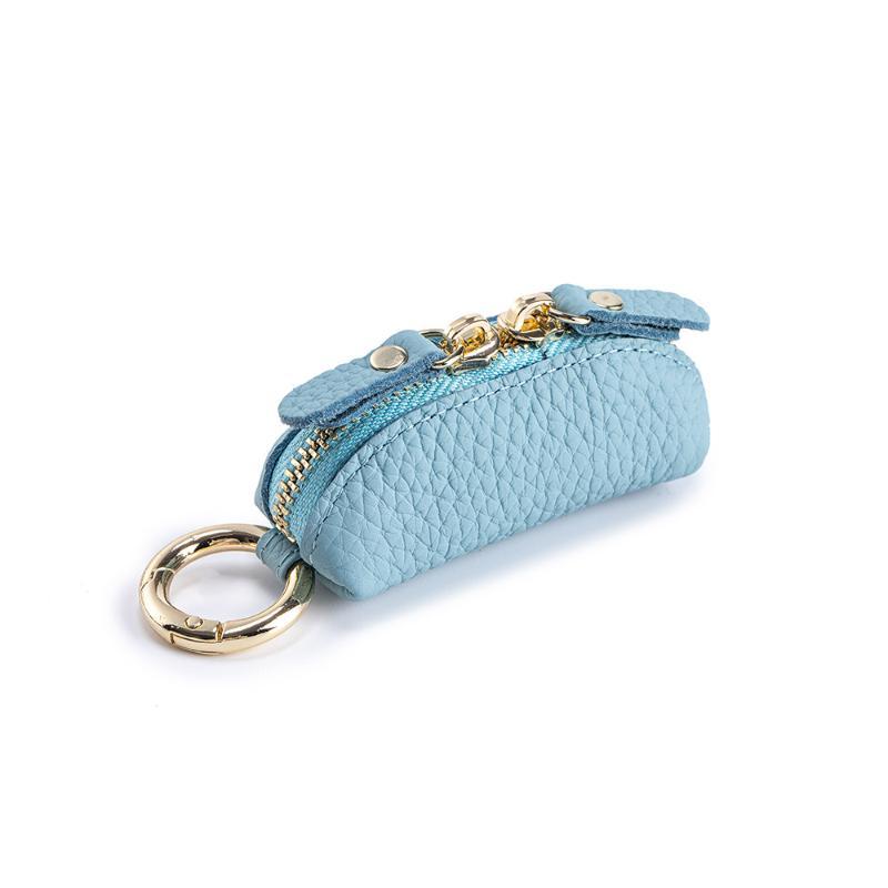 Mini Leather Coin Purse Soft Water-resistant Zipper Pouch with Key Ring Compact Card Holder for Men Women Outdoor