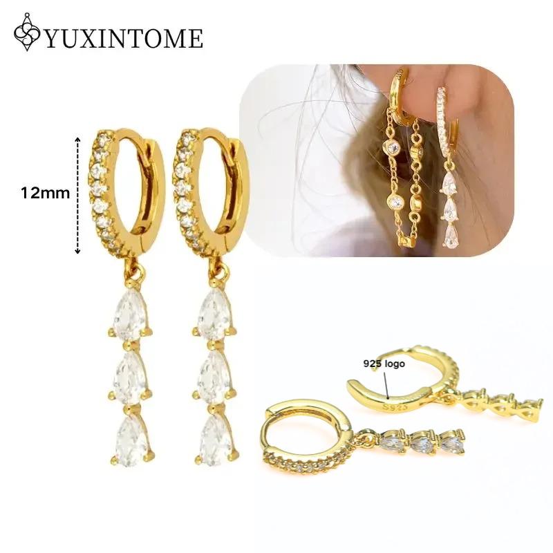 Dames 925 Zilveren Oorstekers Kristal Zirconia Waterdruppels Stud Hoops Goud Huggie Oorbellen Premium Luxe Feest Sieraden