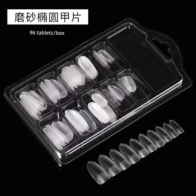 

Nail Stickers Ultra-Thin Seamless Finished Removable Wearable Sheer Full Cover Semi-Nail Sticky Extended Fake Nail Tip Glue [Frosted Oval nail 96 pieces]]